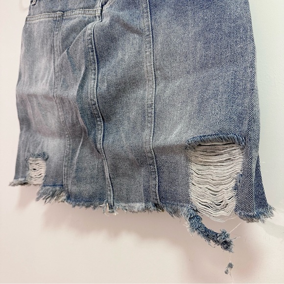 Free People Distressed Raw Hem Denim Skirt - Picture 5 of 7